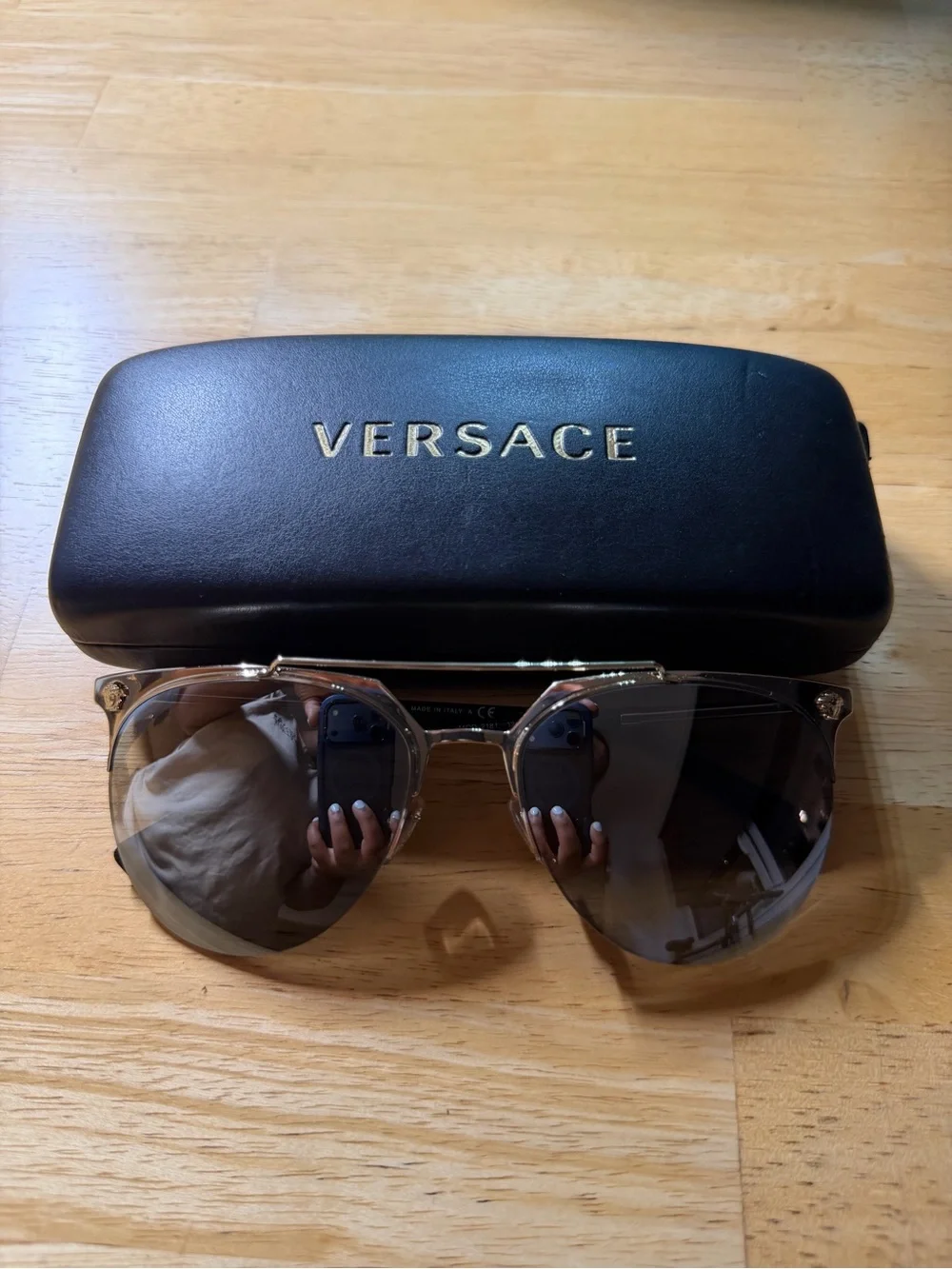 Versace Brown Gradient Aviator Sunglasses with Gold Accents